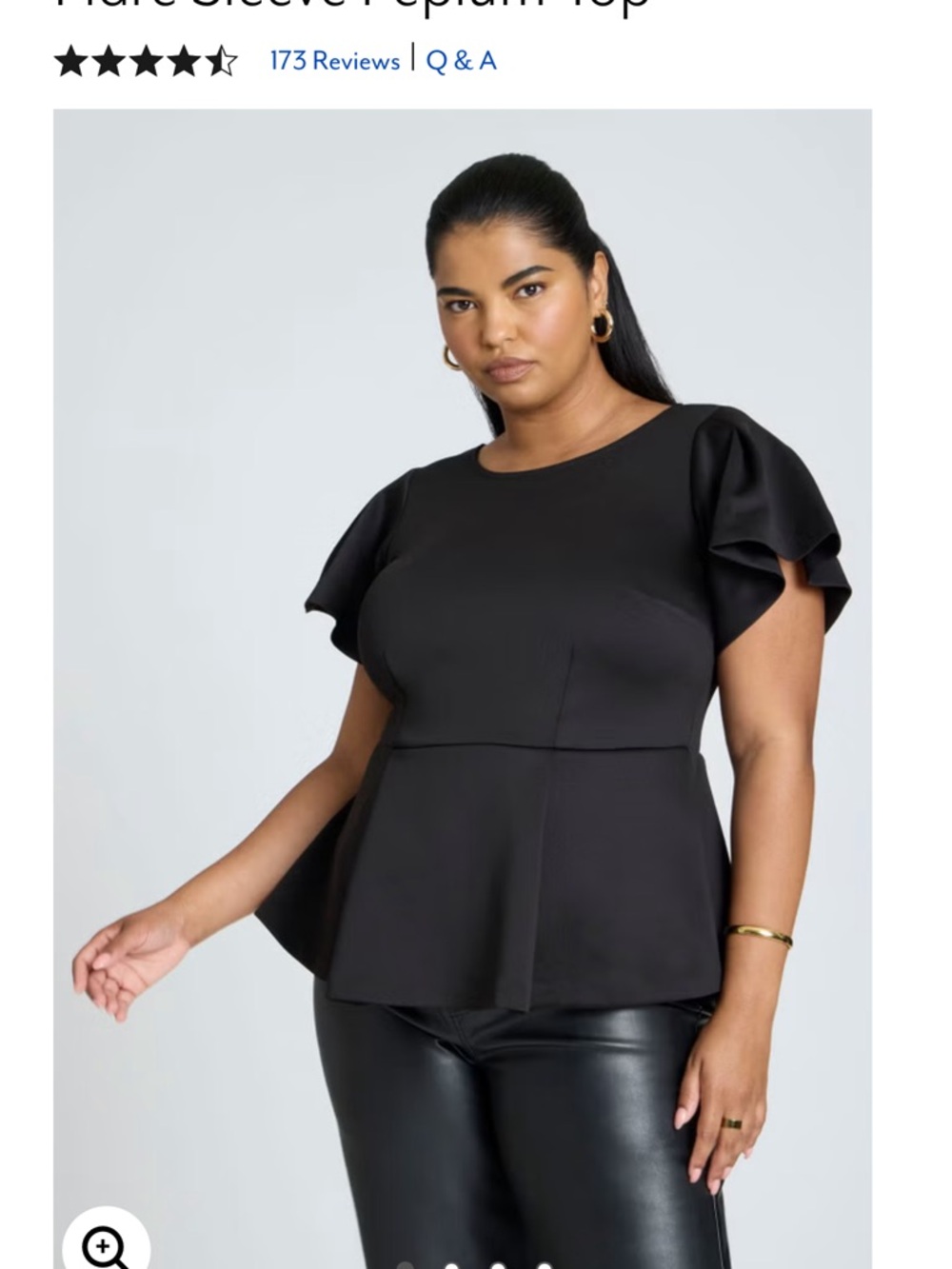 Eloquii Black Flare Sleeve Peplum Top